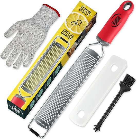 Lemon Zester & Parmesan Cheese Grater - Premium Citrus Zester Graters For kitchen W Stainless Steel, For Chocolate, Garlic, Ginger, Nutmeg, Fruits, Vegetables - Bonus Cleaning Brush & Glove