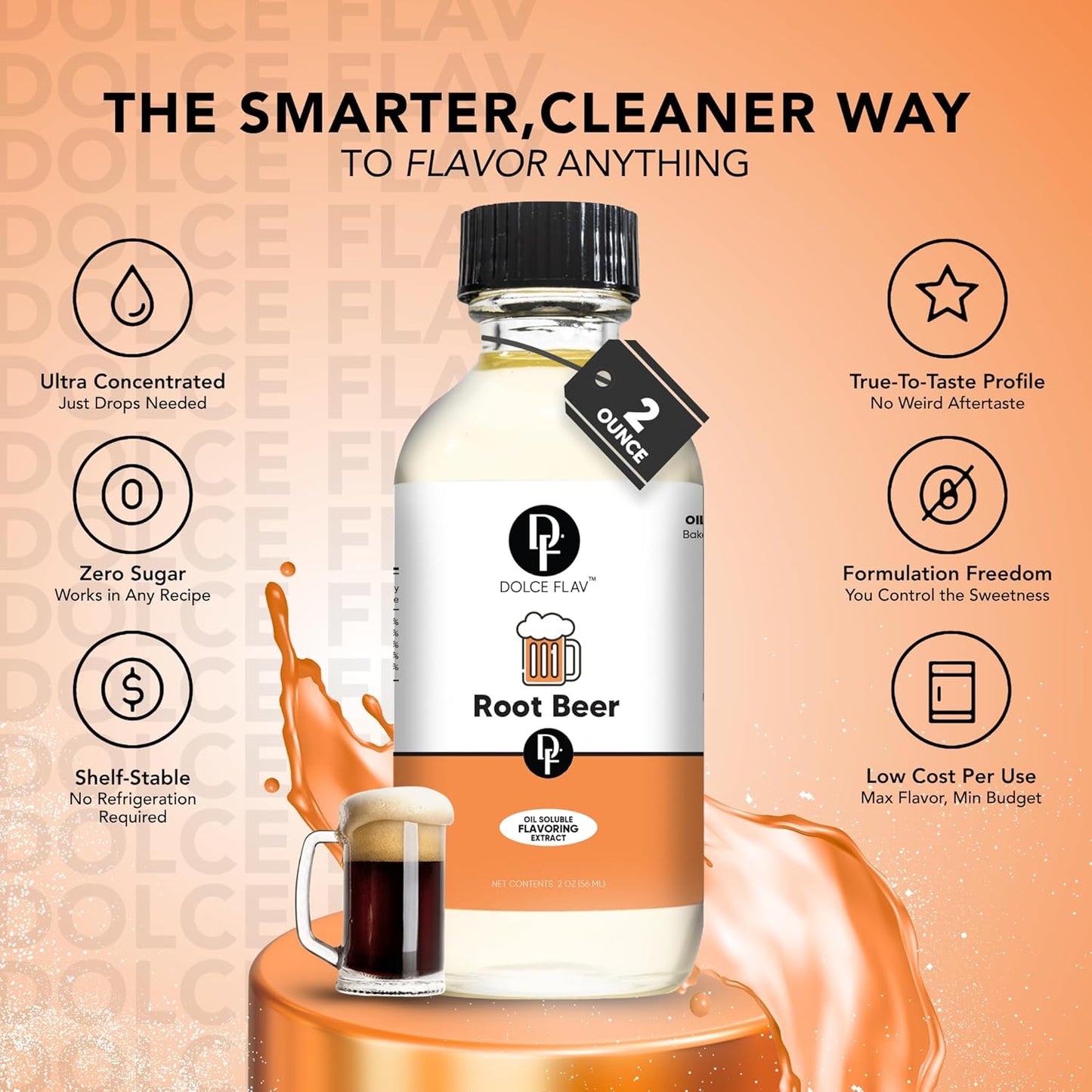 Dolce Flav Root Beer Extract – 2 Ounce Oil-Soluble Kosher, Sugar-Free, Concentrated Classic Root Beer Flavoring for Baking, Chocolates & Desserts, Includes Measured Dropper