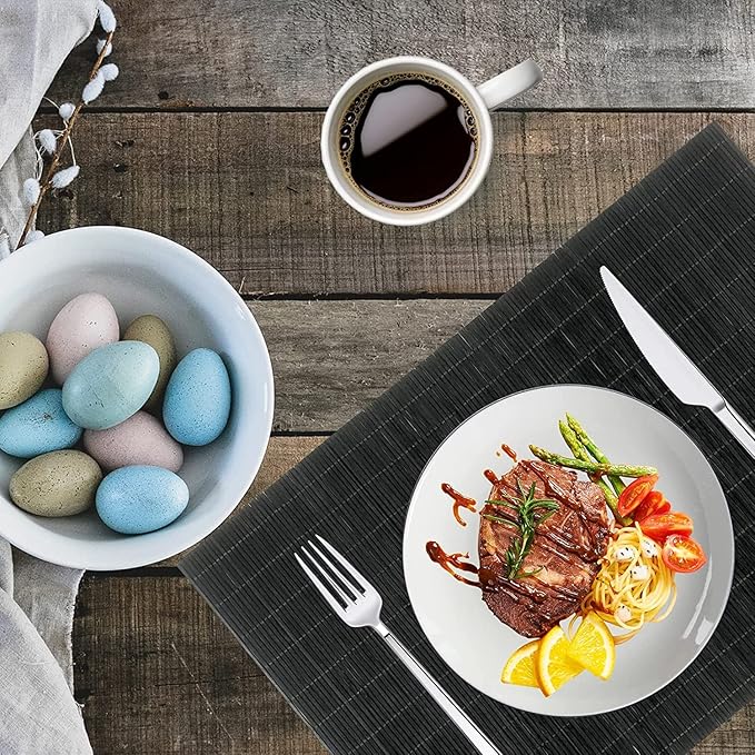 ANDSTAR Set of 8 Pcs Bamboo Placemats Sushi Rolling Mat Japanese Style Natural Anti-Slip Bamboo Placemats Washable Heat-Resistant Table Mats for Dining Room and Kitchen（Black）