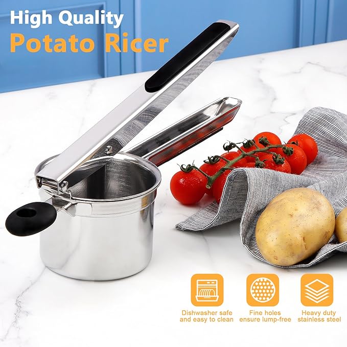 KAYCROWN Potato Ricer, Heavy Duty Stainless Steel Potato Masher and Ricer for Mashed Potatoes Tool, Lemon Squeezer