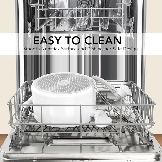 MICHELANGELO Stock Pot with Lid, 6 Quart Soup Pot with Lid, Nonstick Ceramic Cooking Pot with Stay-Cool Handle, Induction Compatible - 6QT, White