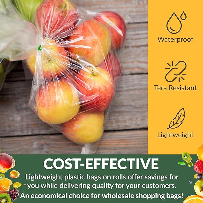 Plastic Produce Bag on a Roll, 11 x 17 Inch. Roll of 610 Clear Food Storage Bags, 0.5 Mil. Roll of Plastic Bags for Food. Clear Food Bags. Plastic Food Bags for Meat, Fruits, Meals