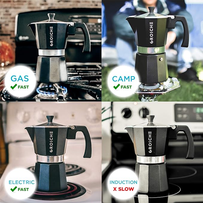 GROSCHE Milano Stovetop Espresso Maker Moka Pot 3 espresso Cup - 5 oz, Black - Cuban Coffee Maker Stove top coffee maker Moka Italian espresso greca coffee maker brewer percolator