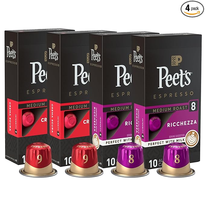 Peet's Coffee, Medium Roast Espresso Capsules Variety Pack, Compatible with Nespresso Original Machine - Intensity 8-9, 40 Count (4 Boxes of 10 Espresso Capsules)