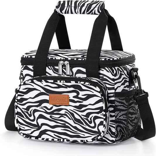 Lifewit Medium Lunch Bag Insulated Lunch Box Soft Cooler Cooling Tote for Adult Men Women, Zebra Stripes 12-Can (9L)