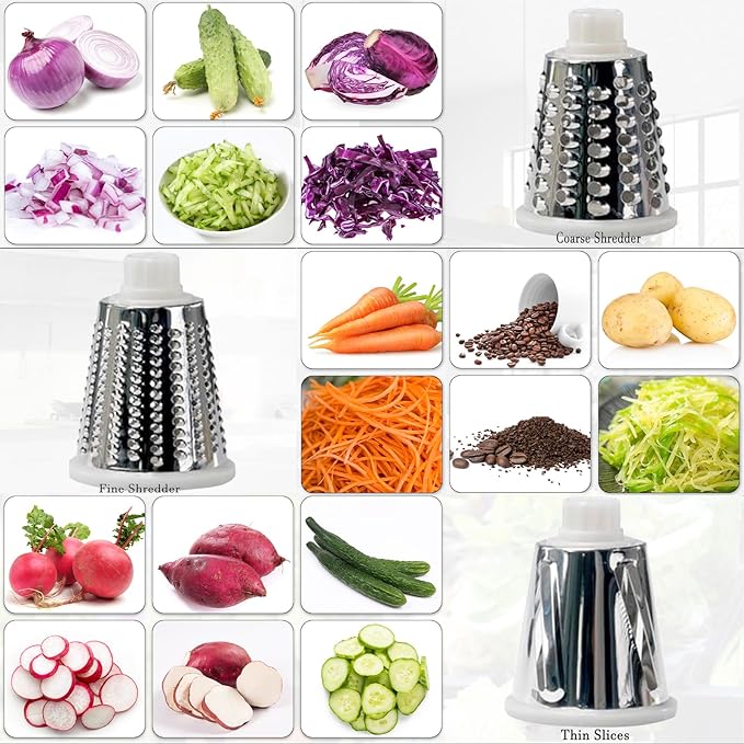 Rotary Cheese Grater Multi-Purpose Stainless Steel Cheese Shredder - Cheese Grater With Handle Effortless Grating of Carrots, Potatoes, Vegetables, and Fruits (White)