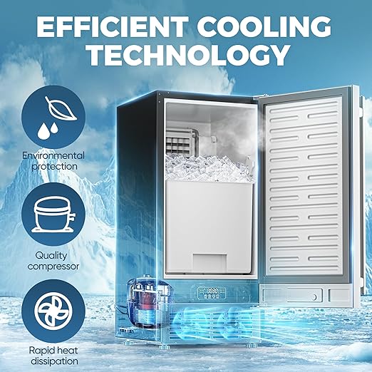 15" W Commercial Under Counter Ice Maker Machine, 80 LBS/Day Stainless Steel Built-in Freestanding Ice Maker with Water Filter, for Home Apartment & Commercial Use