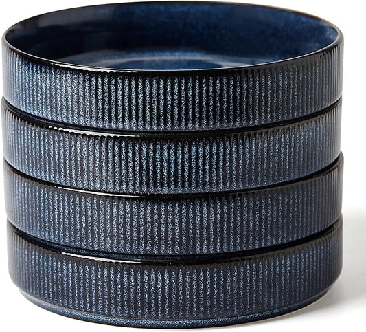 famiware Star 7.5" Pasta Bowls Set, Salad Bowl Set of 4, Double Reactive Glaze, Stackable, Ideal for Your Friend for Housewarming, Festivals, Nebulas Blue