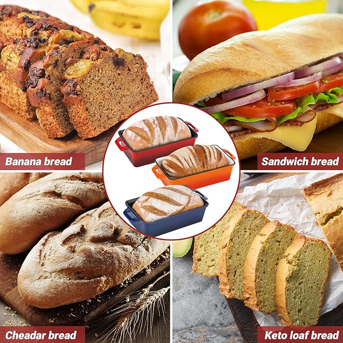 2 in 1 Enameled Cast Iron Bread Pan with Lid, Perfect Bread Oven, Loaf Pans for Baking Homemade Sourdough Bread 9x5, 2 Piece set, Navy Blue