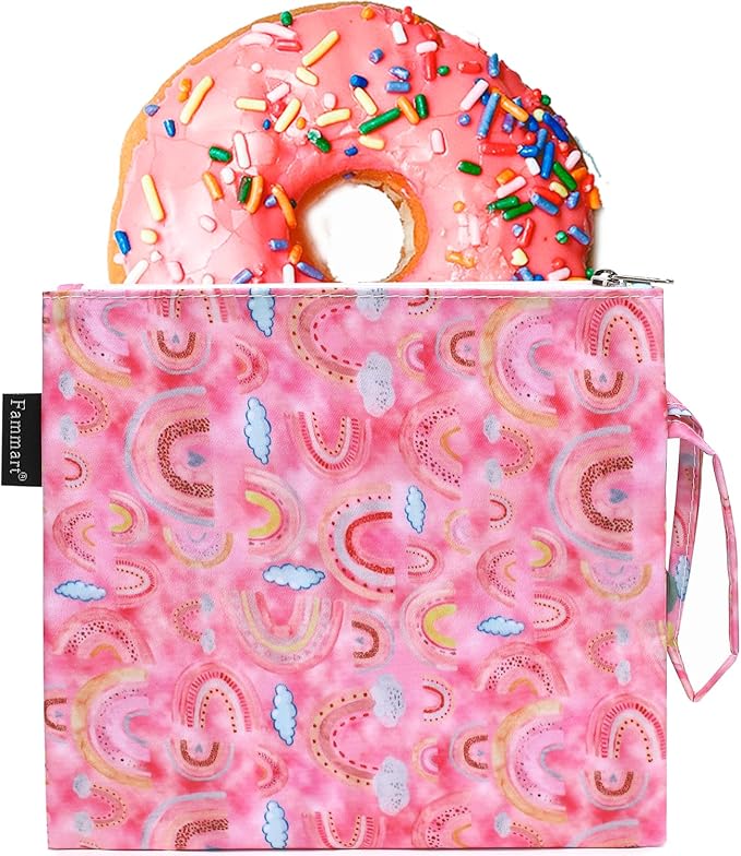 Reusable Sandwich Bag/Snack Bag for Kids & Adults, Dual Layer Lunch Bag with Handle, Washable, Food Safe, BPA Free (1-Pack, Rainbow)