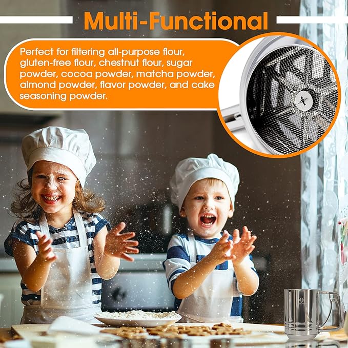 Flour Sifter , 3 Cup Stainless Steel , Great Double-layer Baking Sifters for all Baking Flour and Powdered sugar, Flour Strainer