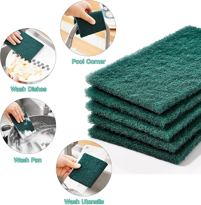 Heavy Duty Scour Pads Sponge Dish Scrubber Non-Scratch Green Reusable Household Scrub Pads for Kitchen and Dish Cleaning Tool (12Pcs)