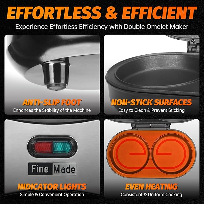 Omelette Maker Electric, Omelette Pan Nonstick, Dual Omelette Makers with 2 x 4.75” Round Grooves, Egg Bite Maker, Electric Double Egg Pan, Mini Pancake Maker, Breakfast Sandwich Maker, Black