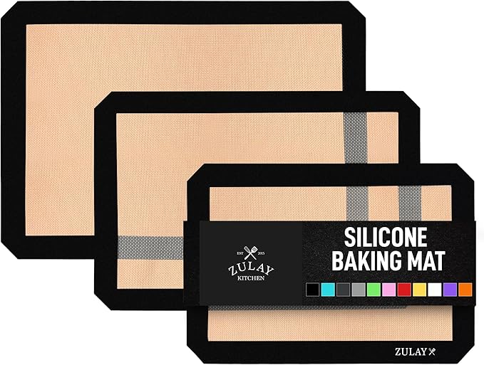 Zulay Kitchen Silicone Baking Mat Sheet Set - Reusable Baking Mat Nonstick - Half Sheet Baking Mat For Oven (Black, 3 Pack)
