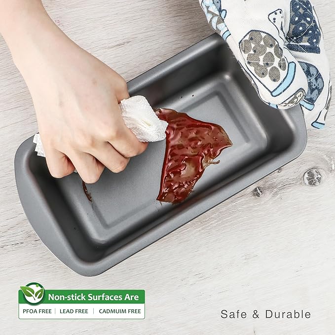 HONGBAKE 3 Pack Loaf Pan Set, 8.5 x 4.5 Inches With Wide Grips Nonstick Bread Tin, 1Lb Perfect for Homemade Baking, Grey