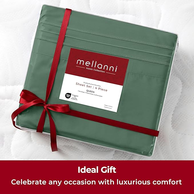 Mellanni Extra Deep California King Sheets - 4 PC Iconic Collection Bedding - Luxury, Ultra Soft, Cooling Bed Sheets - Wrinkle, Fade, Stain Resistant (Cal King, Emerald Green)