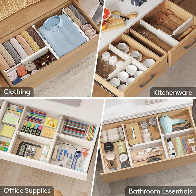 Lifewit 20 Pack Drawer Dividers 4" High, 11-17" Adjustable Dresser Drawer Organizers for Clothes, Expandable Dresser Separators in Bedroom/Bathroom/Kitchen/Vanity/Office Organization and Storage,Beige