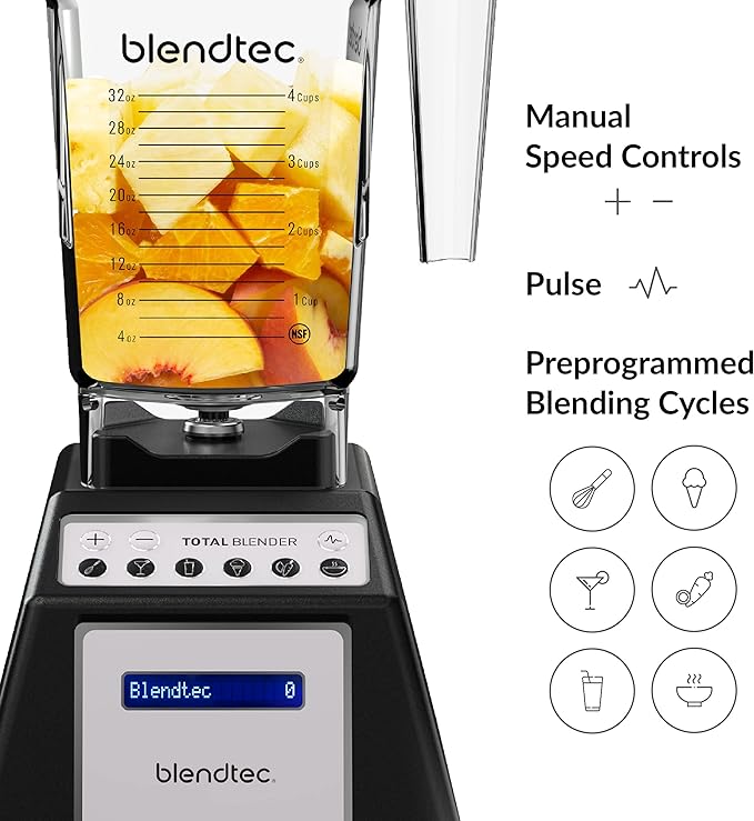 Blendtec Total Blender Classic - Includes FourSide Jar (75 oz) - 10-Speed Professional-Grade - High-Power Kitchen Blender with 6 Pre-Programmed Cycles - Black