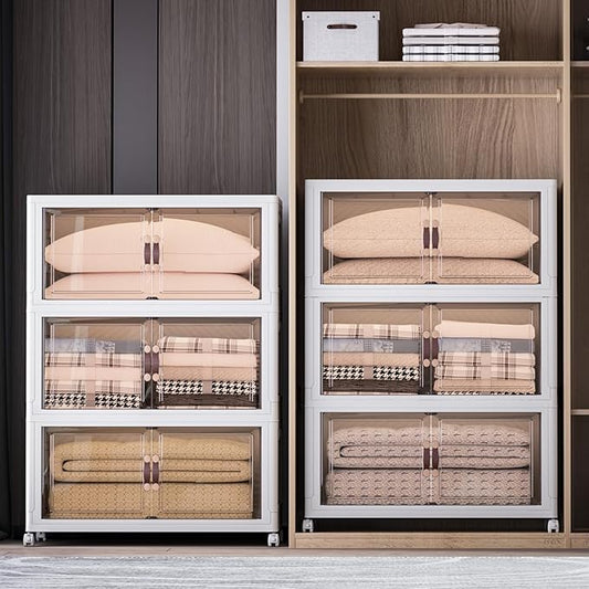 Extra Large Stackable Storage Bins with Lids and Wheels, Foldable Collapsible Closet Organizers,1008QT-168QT/42GAL*6Pack Plastic Stackable Storage drawers for bedroom Dorm