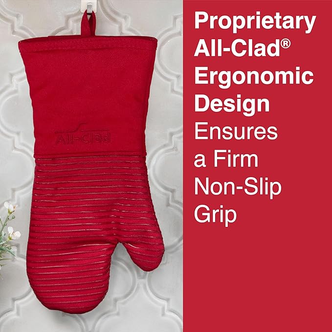 All Clad Silicone Oven Mitt: Heat Resistant up to 500 Degrees - 100% Cotton & Silicone, 14"x7" Oven Mitt for Kitchen and Barbeque, 1-Pack, Chili