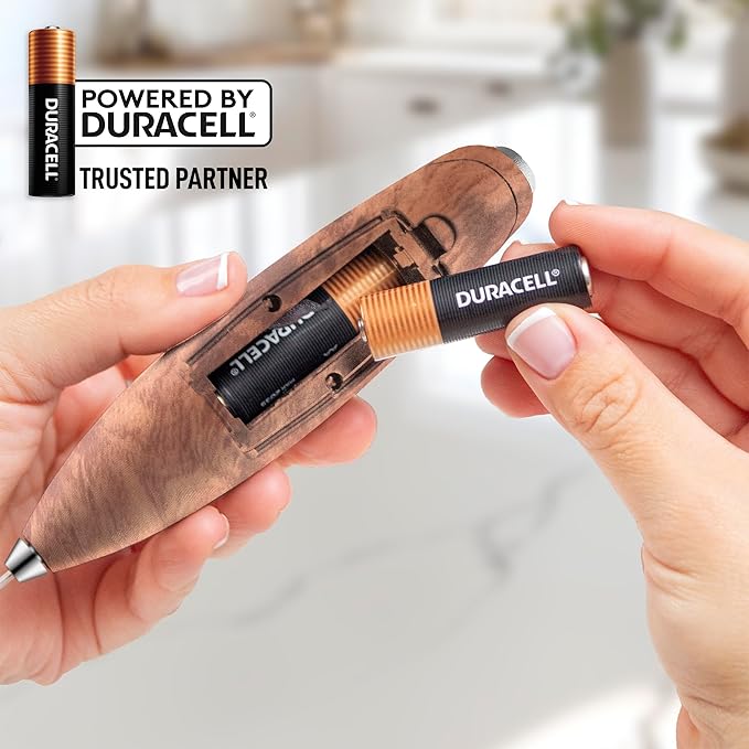 Zulay Kitchen Powerful Milk Frother Wand With 4 AA Duracell Batteries - Ultra Fast Handheld Drink Mixer - Electric Whisk Foam Maker for Coffee, Lattes, Cappuccino, Matcha & Creamer -