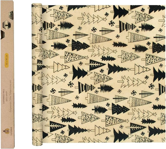 SUPERBEE Beeswax Wrap Roll XL, Reusable Beeswax Wrap for Food, Wrap Roll, Reusable Bees Wrap Paper for Wrapping Vegetables & Cheese, Bowl Covers and Sandwich Wrapping Paper, Christmas - 35x13"
