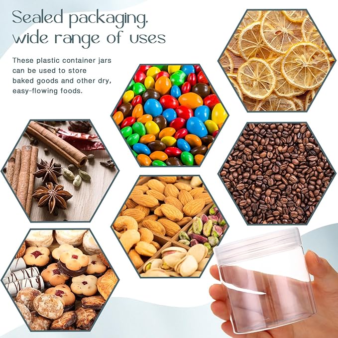SATINIOR 6 Pack 8 oz Plastic Jars Containers with Lids Wide-mouth Refillable Leakproof Reusable Round Empty Jars for Travel Cosmetic Dry Food Spice Candy Cookie Home Kitchen Organizing (Clear)