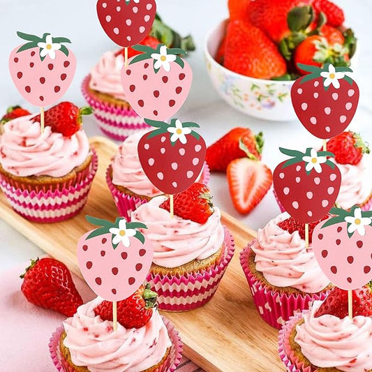 Strawberry Birthday Cupcake Toppers - Strawberry Berry One 1st Birthday Cake Topper,Fruit Themed 1st Party Decorations.Sweet One Cupcake Toppers (Strawberry cake topper)