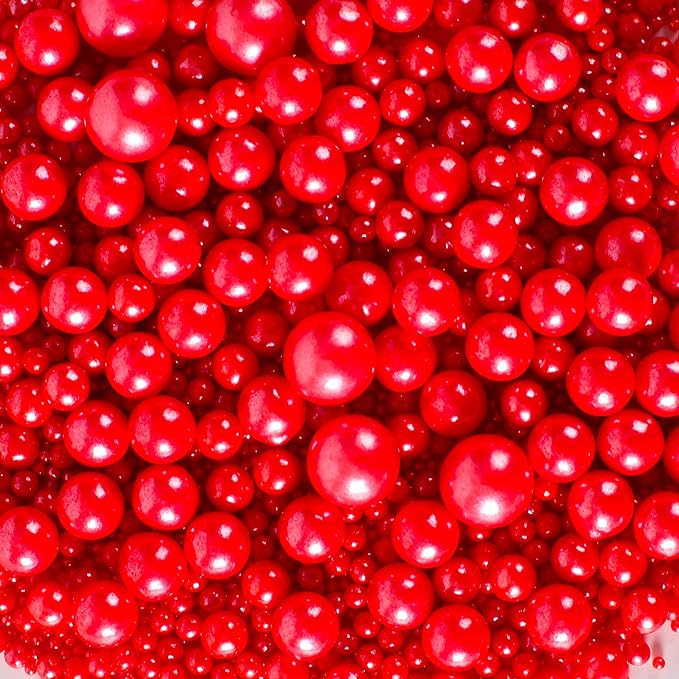 Kasvan Red Pearl Sugar Sprinkles - Edible Candy Pearls 130g/4.58 Oz, Mix Size, Baking Cake Decorations, Ice Cream Toppings and Cookie Decorating, Wedding Party Chirstmas Supplies