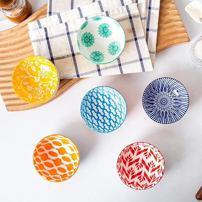 Ceramic Dipping Bowls Set - 4 Oz Small Dessert Bowl 3.5 Inch Porcelain Small Bowls for Side Dishes, Snack, Yogurt, Appetizer - Microwave Dishwasher Safe - Set of 6 - Assorted Colors