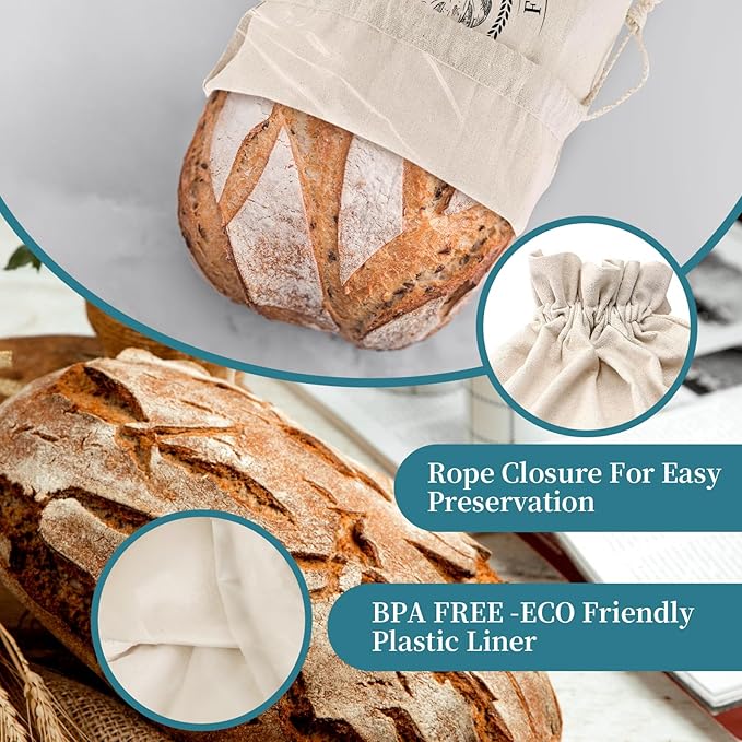 Reusable Bread Bags for Sourdough, Bannetons Reusable Cotton Drawstring Bag, Set of 2,Pretty Bags for Storing Flour and Bread