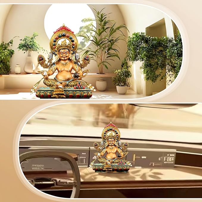 Vajrayana Buddha of Wealth-Yellow Jambhala, Tibetan Buddhism, Artisan Series, Nepalese Craft, Engraving, Painting for Buddhist Altar Zen Meditation,5.11"