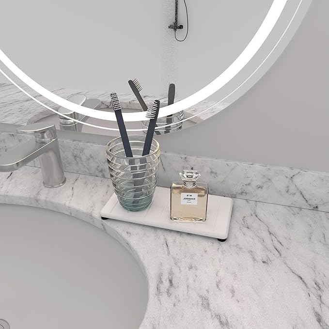 2PCS Water Absorbing Stone Tray for Cosmetics & Hand Soap & Houseplants, 8.66" * 4.33"Ultra-Absorbent Diatomite Coaster | Fast-Drying Bathroom & Kitchen Organizer