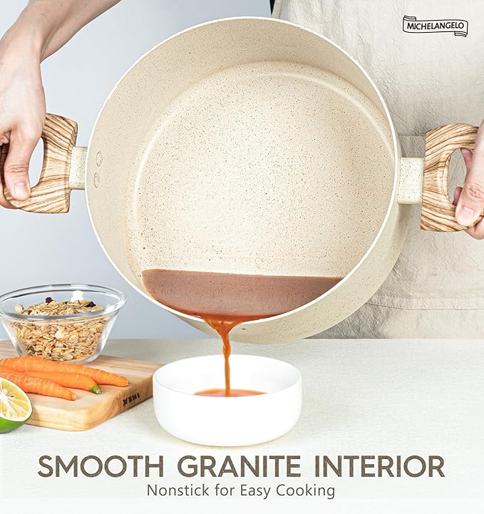 MICHELANGELO 5 Quart Stock Pot with Lid, Nonstick Soup Pot with Lid, Induction Cooking Pot White Granite, Non Stick Pot with Stay-cool Handle, 5 Quart Nonstick Pot for Cooking