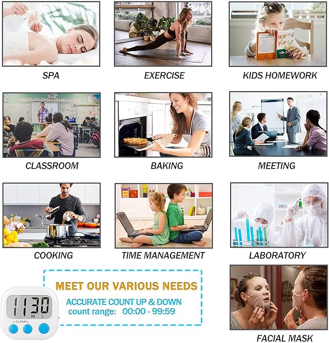 12 Pack Digital Kitchen Timers for Cooking Magnetic Timer for Cooking Loud Alarm White