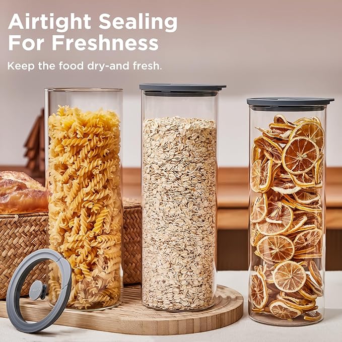 Glass Food Storage Jars with Lids[Set of 3], Perfect for Pasta, Cookies, Nuts, Coffee, Cereal, Flour, and More, Organize Your Kitchen with these BPA-Free Glass Jars with Silicone Lids