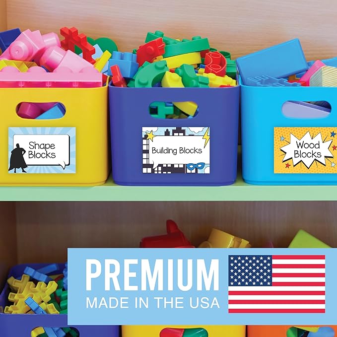 Name Tags Sticker - 56 Nametags for Classroom, Name Tag Stickers for Kids, Adhesive Classroom Labels for Teachers, Nametags Sticker for Clothes, Decorative Labels, Superhero Cubby Tags