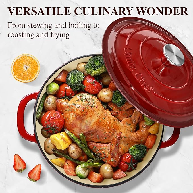 Enameled Cast Iron Dutch Oven - Umite Chef 5QT Pot with Lid & Cotton Potholders - Heavy-Duty Cookware for Bread Baking, Braising, Stews, Roasting(Read)