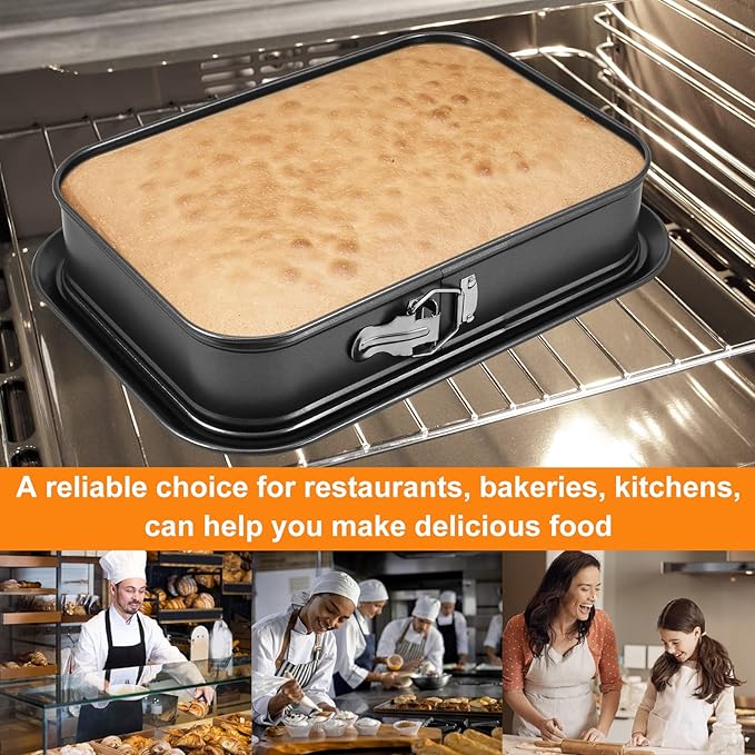 Springform Cake Pan, 14 x 9.5Inch Rectangle Cheesecake Pan, Tiramisu Bakeware with Nonstick Removable Bottom, Non-Stick Baking Pan Mold Leakproof - Black