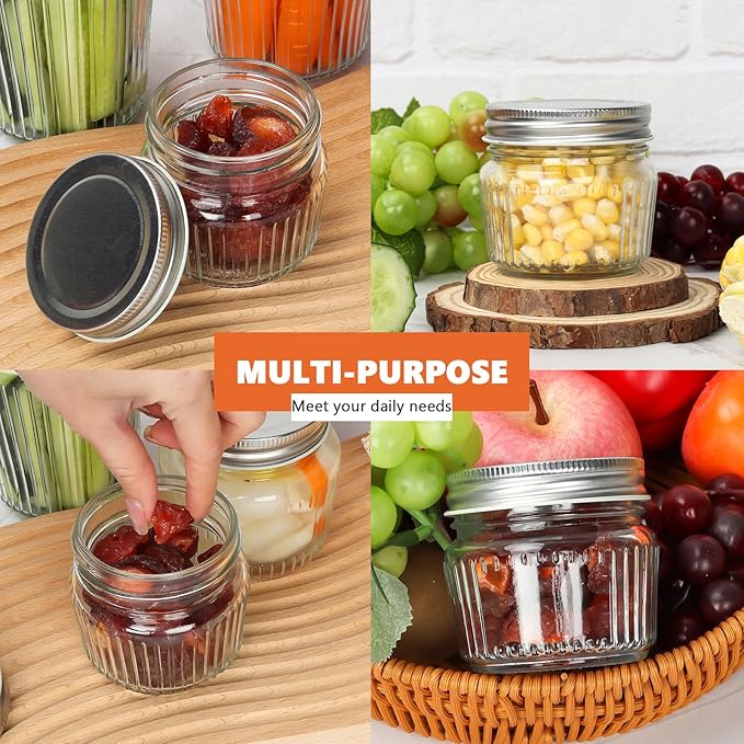Cehomi Small Glass Mason Jars with Lids - 4 oz Vintage Canning Jars, Pickling Jars for Jelly, Jam, Honey, Pickles, Spice, Essential Preserver for Home Storage and Gifting 8 Pack