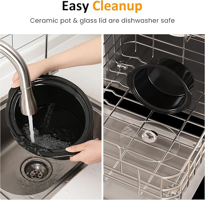 Sunvivi 4 Quart Slow Cooker & Mini Food Warmer with 3 Heating Settings, Removable Ceramic Pot, Dishwasher Safe Glass Lid, Stainless Steel, Blue