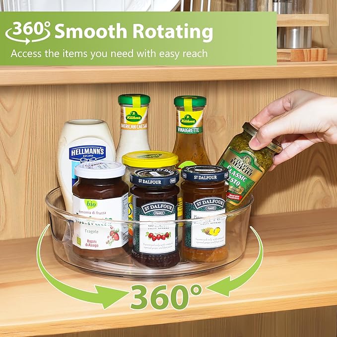 GUZON 4 Pack Lazy Susan Turntable for Cabinet, 10 Inch Lazy Susan Organizer with Handles and High Sides, Clear Rotating Organizer for Kitchen, Pantry, Dresser, Refrigerator, Bathroom, Table, Fridge