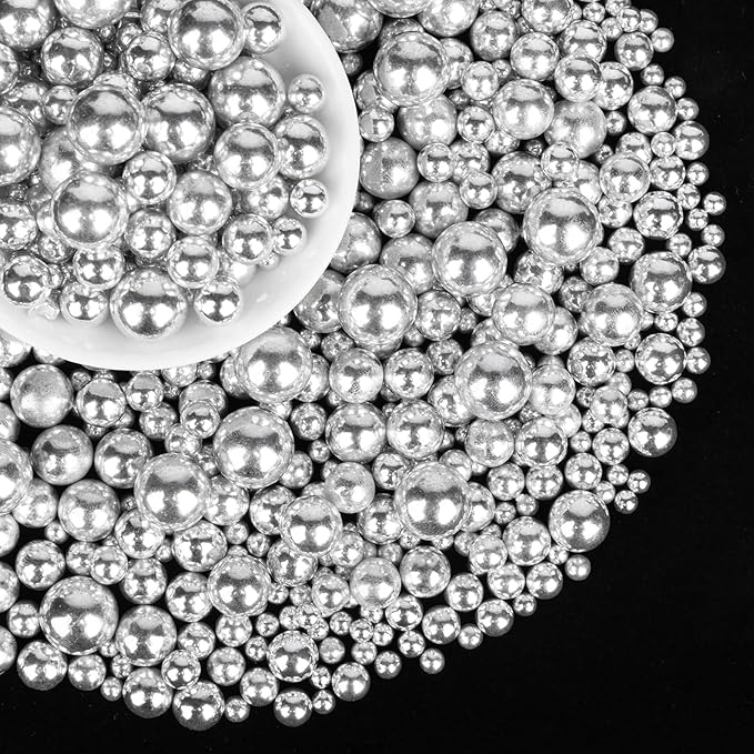 Silver Pearl Sprinkles, Edible Pearl Sugar Sprinkle,Mix Size,Baking Edible Cake Decorations,Cupcake Toppers,Cookie Decorating Donuts Ice Cream Toppings,Wedding Birthday Party Valentines Christmas Supplies,130g/4.58oz