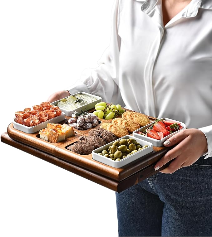 Shanik Premium Charcuterie Board - Magnetic Cheese and Meat Double-Sided Serving Tray and Cutting Board - Gift for Any Occasion Quality Assured Without Engraving