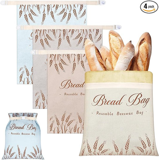 4 Pcs Beeswax Bread Bags for Sourdough Reusable Cotton Bread Storage Bags 13” x 17” Large Container Accessories for Homemade Loaf Keep Fresh Food Storage Gifts