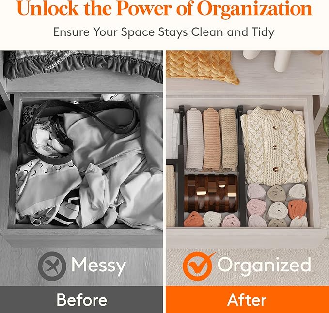 Lifewit 14 Pack Drawer Dividers 4" High, 11-17" Adjustable Drawer Organizers for Clothes, Expandable Dresser Separators in Bedroom/Bathroom/Kitchen/Fridge/Office Organization and Storage, Black