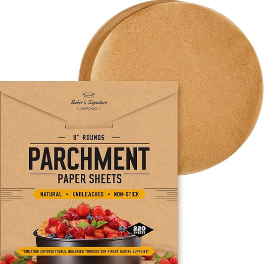 [220 Liners] Heavy Duty 9 Inch Parchment Rounds Paper Baking Sheets | Precut Silicone Coated & Unbleached – Will Not Curl or Burn – Non-Toxic & Comes in Convenient Packaging