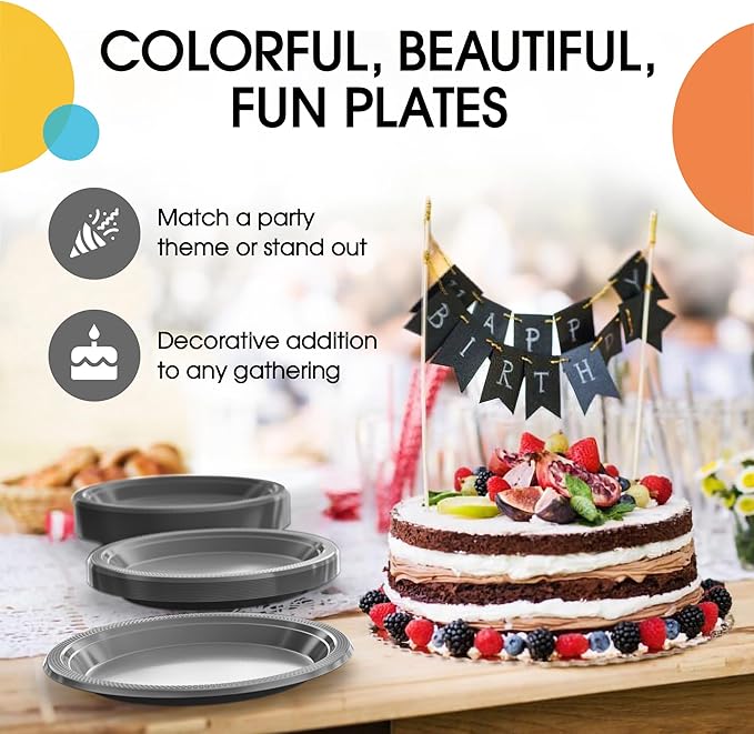 Exquisite Party Solids Silver Plastic Plates For Party 7" Silver Disposable Plates Heavy Duty Supplies 100 Pcs Plastic Dinnerware Sets Heavy Duty 350 GSM Disposable Dinnerware Set