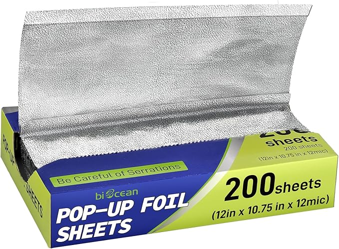 200 Pre-Cut Aluminum Foil Sheets, 12" x 10.75" Pop-Up Foil Sheets for Restaurant Use, Disposable Food Wrapping for Burritos, Hot Dogs, and Sandwiches