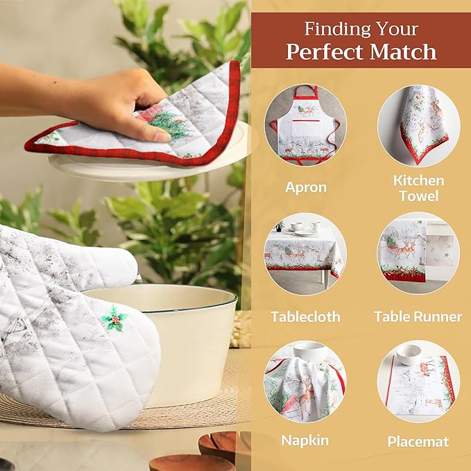 Maison d' Hermine Oven Gloves 100% Cotton Oven Mitt 7" x 13" with Loop Heat Resistant, BBQ, Cooking Gloves, Baking, Grilling, Kitchen, Handling Hot Pans (Pack of 1, Christmas Tradition)